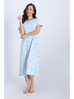 Zivame - Knit Cotton Nightdress - Salt Air Blue