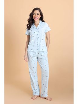 Zivame - Knit Poly Shirt & Pyjama - Salt Air Blue