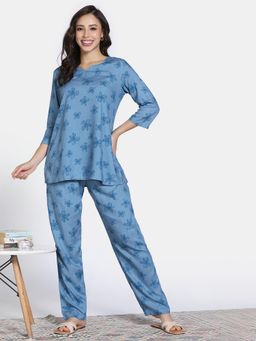 Zivame - Woven Kurti & Pyjama - Niagara Blue