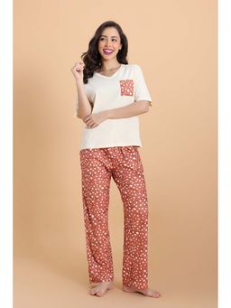 Zivame - Knit Cotton Deer Print T-shirt & Pyjama - Raw Sienna White