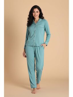 Zivame - Knit Cotton Shirt & Pyjama - Beryl Green