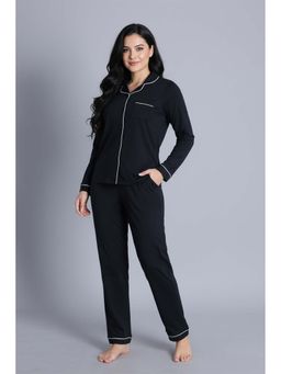 Zivame - Knit Cotton Shirt & Pyjama - Black Beauty
