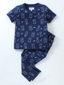 Nite Flite - Navy Blue Monster Picaso Printed T-Shirt with Pyjama (Set of 2)