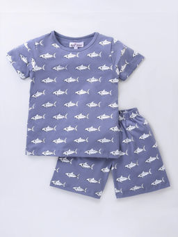 Nite Flite - Blue Shark Printed T-Shirt with Shorts (Set of 2)