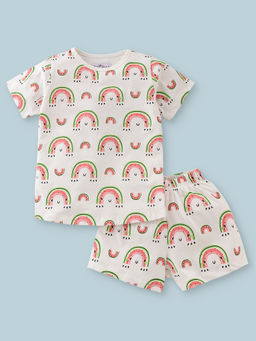 Nite Flite - White Watermelon Printed T-Shirt with Shorts (Set of 2)