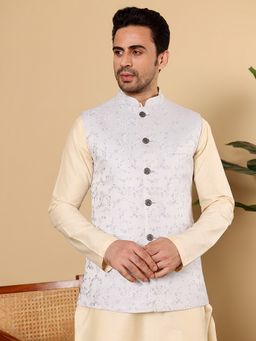 MULTI SHADES - Viscose Green Embroidered Nehru Jacket