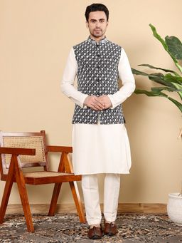 MULTI SHADES - Viscose Embroidered Black Nehru Jacket