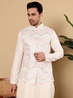 MULTI SHADES - Multi-Color Viscose Embroidered Nehru Jacket