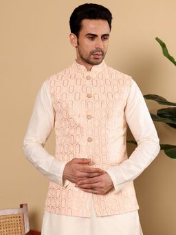 MULTI SHADES - Pink Viscose Embroidered Nehru Jacket