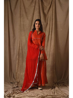 DIMPLE DESIGN STUDIO - Red Floral Sharara (Set of 3)