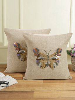 Eyda - Ivory Color Cotton Hand Work Cushion Cover Set of 2 (18x18 Inch)