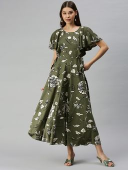 SHOWOFF - Women Floral Olive Maxi Dress