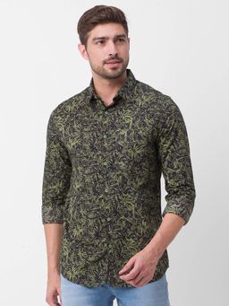Spykar - Olive Green Cotton Full Sleeve Printed Shirt for Men