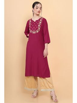 Soch - Women Magenta Rayon Embellished/sequined Kurta