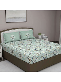 GM - Sage Green Damask 180 Tc Cotton Queen Bedsheet With 2 Pillow Covers