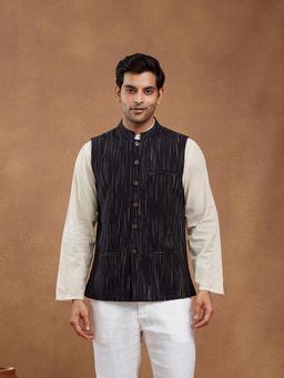 Fabindia - Men Black Striped Nehru Jacket