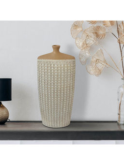 HomeTown - Zenith Polyresin Bottle Macrame Vase 58Cm In White