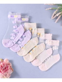 KIDLINGSS - Girls Multi-Color Knot Bow Design Ankle Length Socks (Pack of 3)
