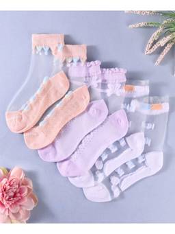 KIDLINGSS - Girls Multi-Color Knot Bow Design Ankle Length Socks (Pack of 3)