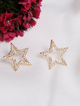 Lilly & Sparkle - Gold-Toned Contemporary Gold-Plated Star Studs Earrings
