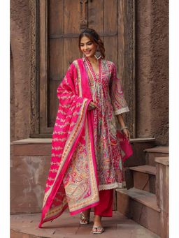 Rain & Rainbow - Fuchsia Pink Paisley Printed Kurta with Pant and Dupatta (Set of 3)