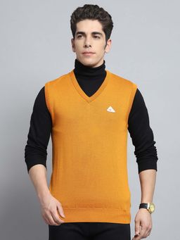 Monte Carlo - Men's Solid Yellow V Neck Sleeveless Sweater