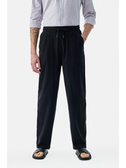 Snitch - Black Textured Relaxed Casual Trouser