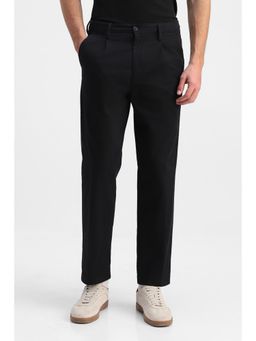 Snitch - Black Plain Relaxed Casual Trouser