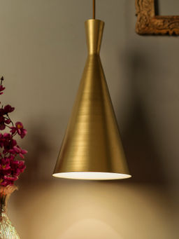 Homesake - Golden Metal Pendant Inverted Cone Light