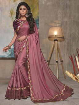 Odette - Pink Satin Silk Designer Saree with Unstitched Blouse