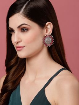 PANASH - Oxidised Silver Toned Circular Studs