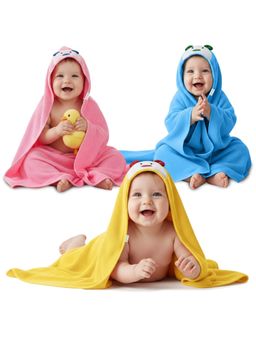 OYO BABY - Multi-Color Baby Blanket Hooded Wrappers For Newborn Baby (Pack of 3) (0-12 Months)