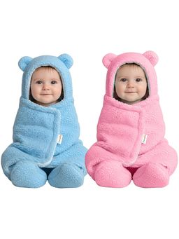 OYO BABY - Multi-Color Hooded Swaddle Wrappers Cum Wearable Blankets (Pack Of 2) (0-6 Months)