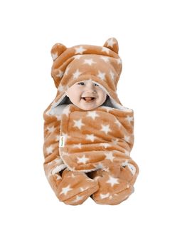 OYO BABY - Beige Ultra-Soft Star Print Hooded Swaddle Wrap Cum Wearable Blanket (0-6 Months)