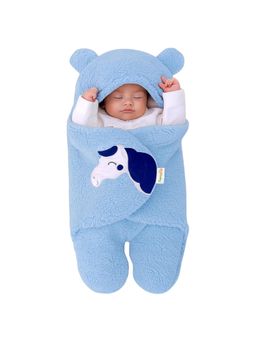OYO BABY - Blue Super Soft Flannel Hooded Swaddle For Newborn Babies (0-6 Months)