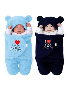 OYO BABY - Multi-Color Newborn Baby Hooded Embroidered Wrap Swaddle (Pack of 2) (0-6 Months)