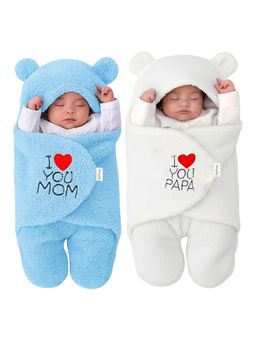 OYO BABY - Multi-Color Newborn Baby Hooded Embroidered Wrap Swaddle (Pack of 2) (0-6 Months)