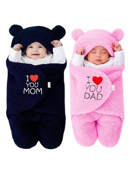 OYO BABY - Multi-Color Newborn Baby Hooded Embroidered Wrap Swaddle (Pack of 2) (0-6 Months)