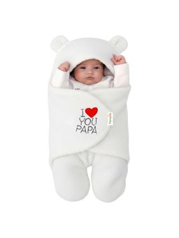 OYO BABY - White Newborn Baby Hooded Embroidered Wrap Swaddle (0-6 Months)