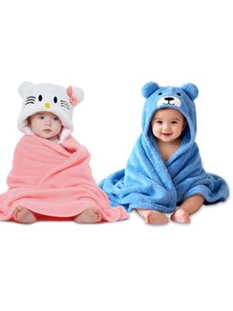 OYO BABY - Multi-Color Newborn 3-In-1 Blacket Cum Swaddle With Animal Hood (Pack of 2) (0-12 Months)