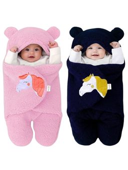 OYO BABY - Multi-Color Super Soft Flannel Hooded Swaddle For Newborn Babies (Pack of 2) (0-6 Months)