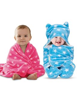 OYO BABY - Multi-Color Unisex Fleece Star Printed Baby Blanket with Swaddle (0-6 Months)