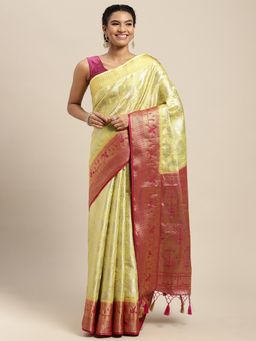Mimosa - Women's Kanjivaram Art Silk Green Saree with Unstitched Blouse