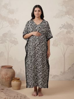 Secret Wish - Black Abstract Rayon Maternity Kaftan