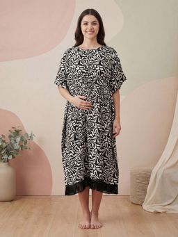 Secret Wish - Black Abstract Rayon Maternity Kaftan