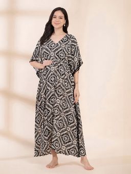 Secret Wish - Black Printed Rayon Maternity Kaftan