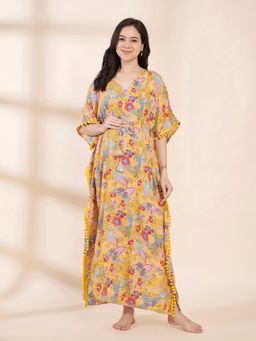 Secret Wish - Yellow Floral Rayon Maternity Kaftan