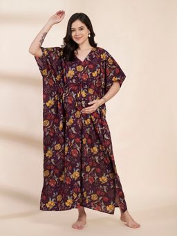Secret Wish - Purple Floral Cotton Maternity Kaftan