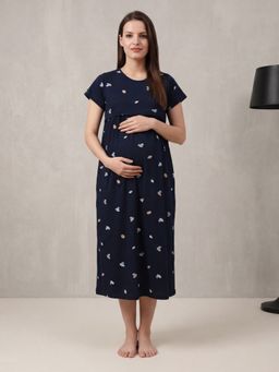 Secret Wish - Navy Blue Shell Hosiery Maternity Dress