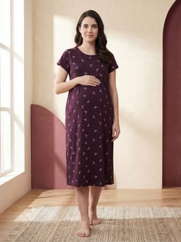 Secret Wish - Purple Printed Hosiery Maternity Dress
